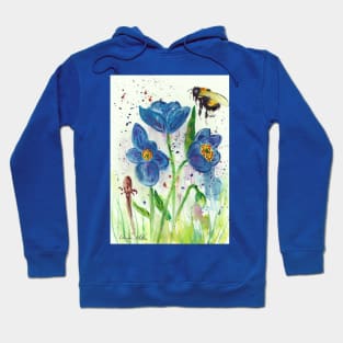 Bumble bee and blue flowers Hoodie